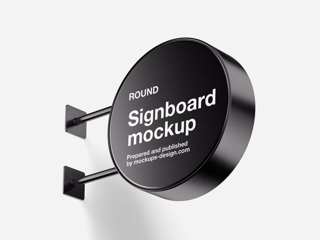 Round Signboard Mockup in 3 Sights