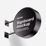 Round Signboard Mockup in 3 Sights