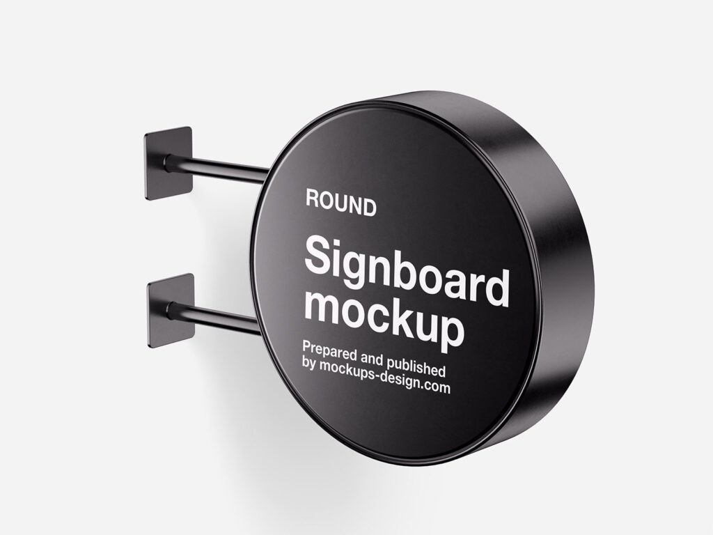 Round Signboard Mockup in 3 Sights