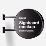 Round Signboard Mockup in 3 Sights