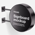 Round Signboard Mockup in 3 Sights