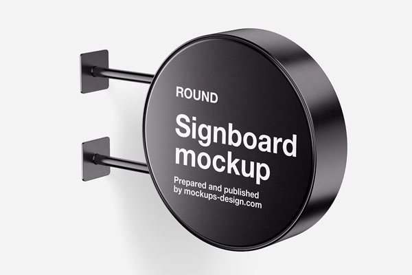 Round Signboard Mockup in 3 Sights