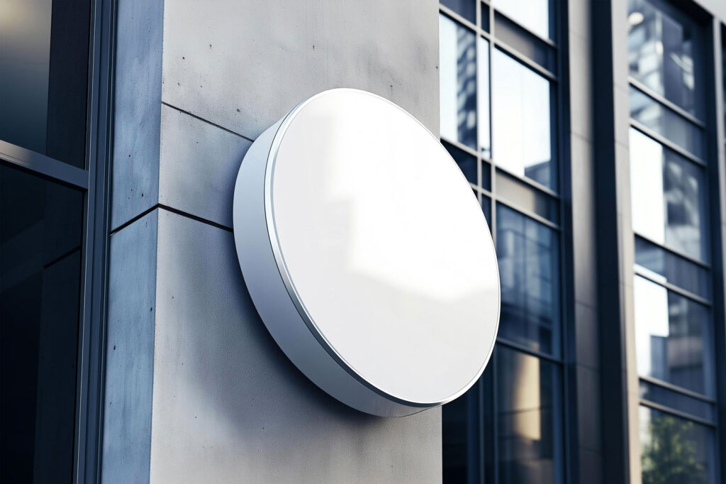Round Signboard Mockup on Building Wall