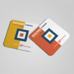 Rounded Corners Square Business Card Mockup Set