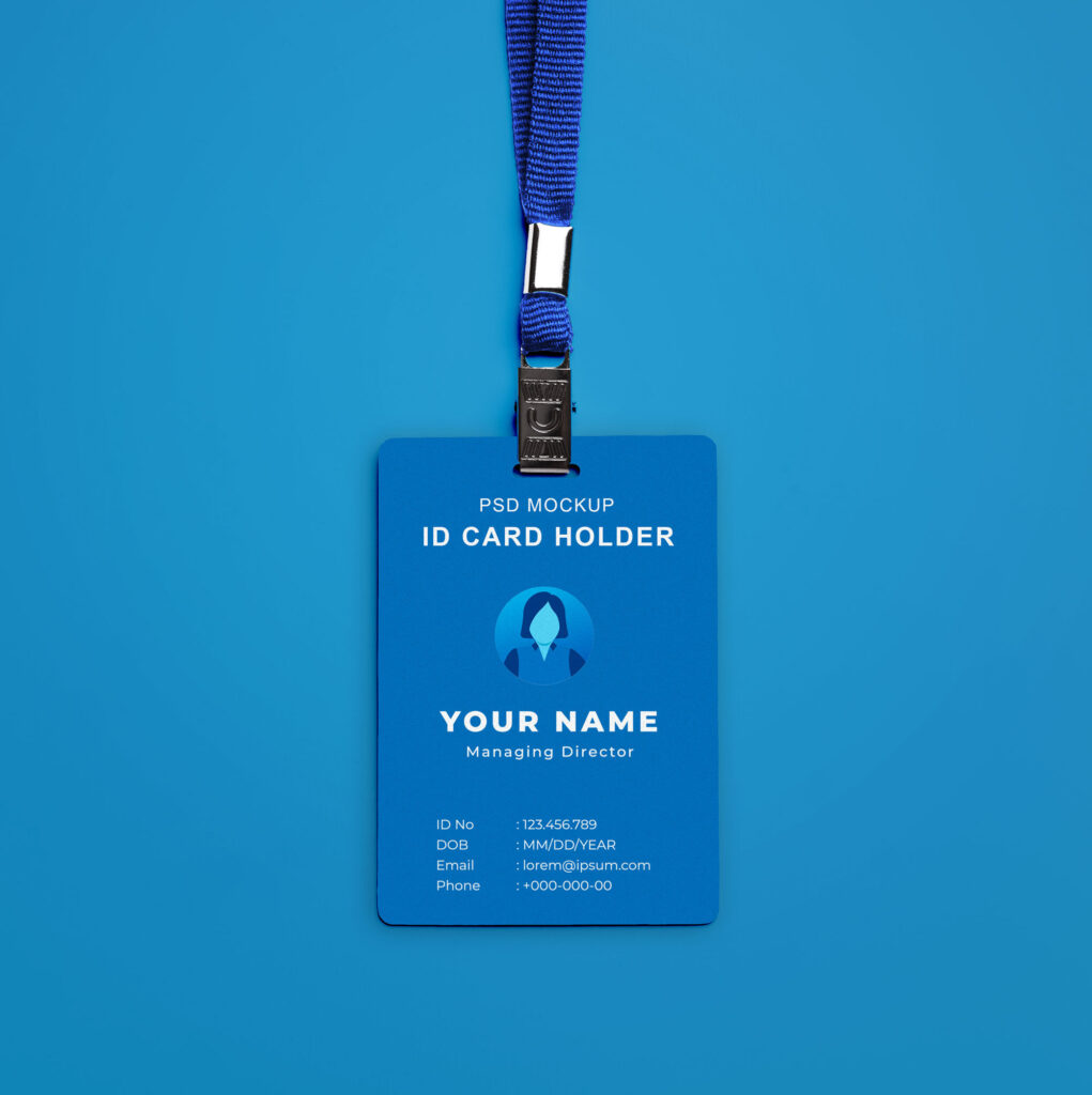 Rounded ID Card with Lanyard Placed in Top View Mockup