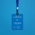 Rounded ID Card with Lanyard Placed in Top View Mockup