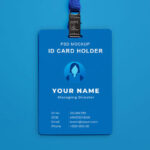 Rounded ID Card with Lanyard Placed in Top View Mockup