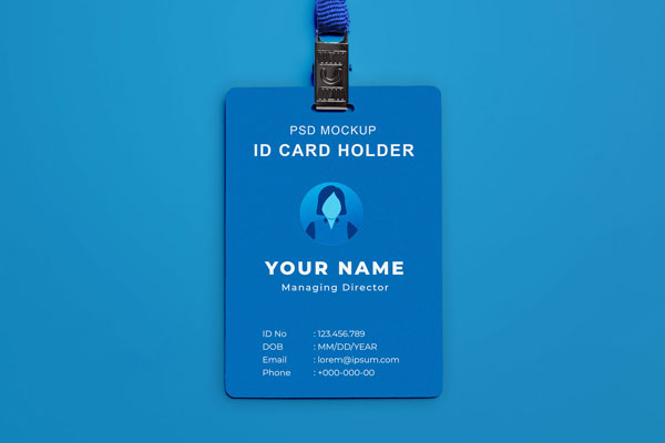 Rounded ID Card with Lanyard Placed in Top View Mockup