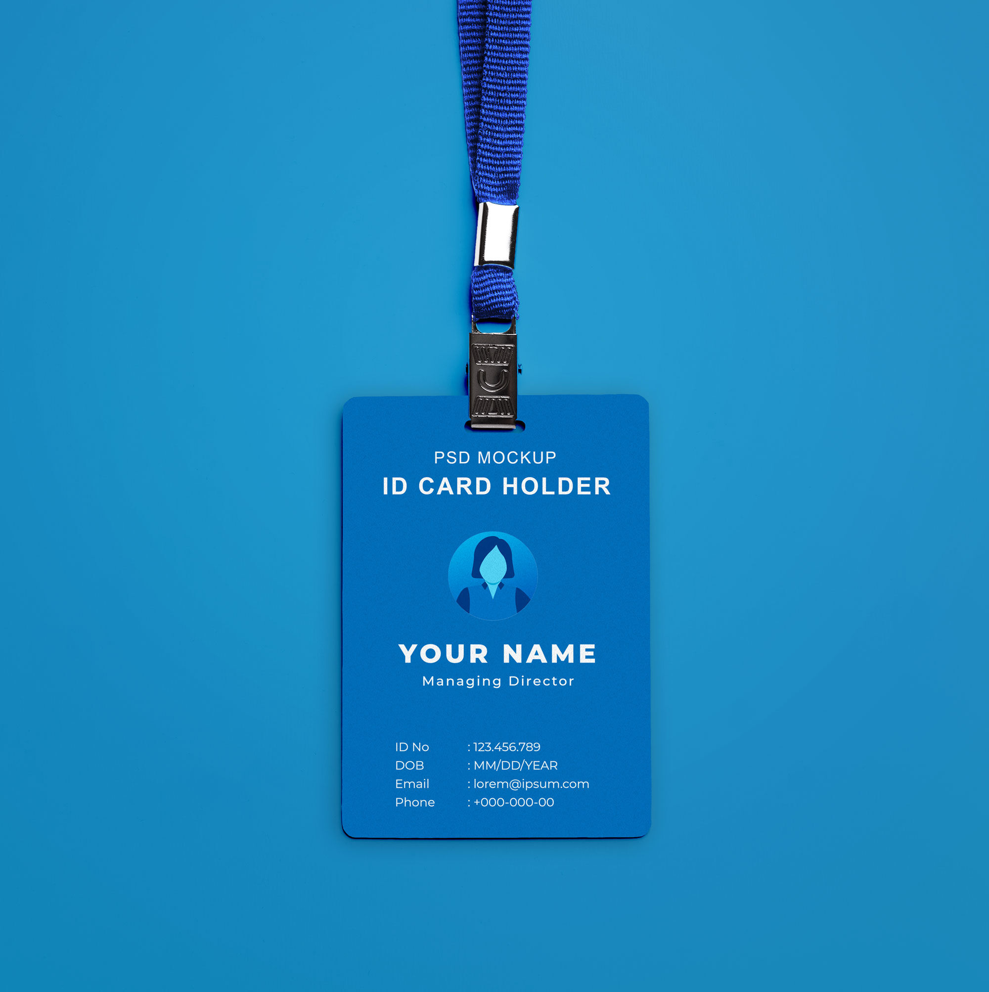 Rounded ID Card with Lanyard Placed in Top View Mockup FREE PSD