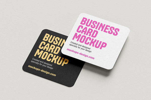 Rounded Square Business Cards Mockup in 6 Shots