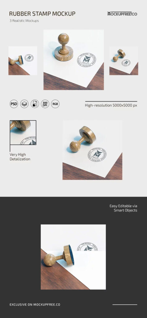 Rubber Stamp Mockup in 3 Shots