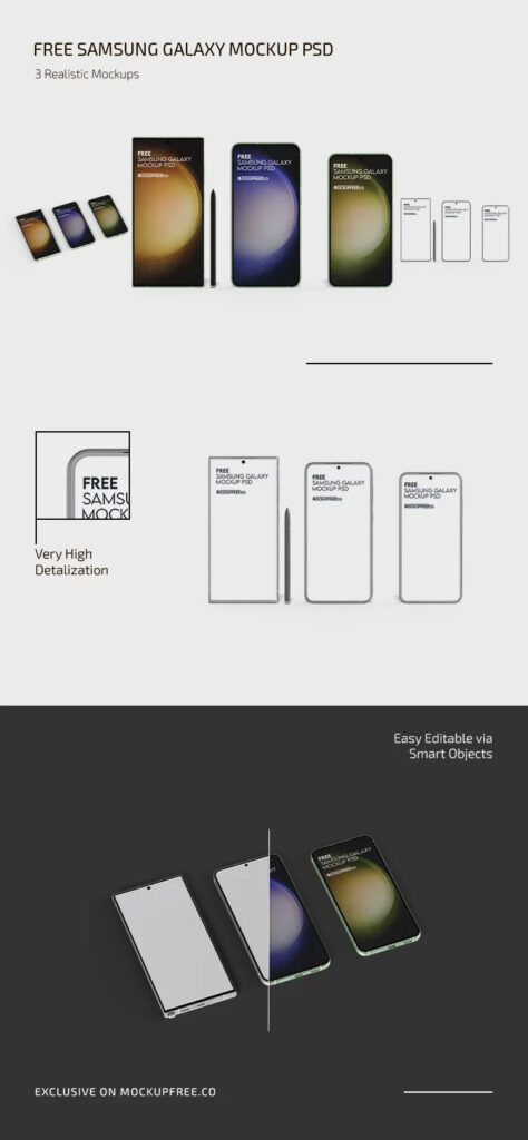 Samsung Galaxy Mockup in 3 Sights