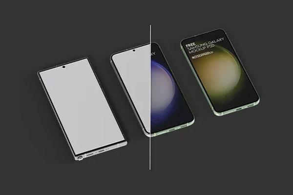 Samsung Galaxy Mockup in 3 Sights