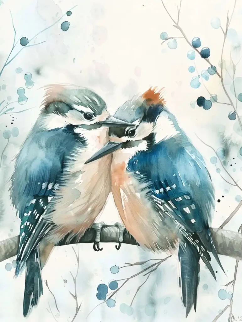 Scandinavian Woodpeckers Watercolor