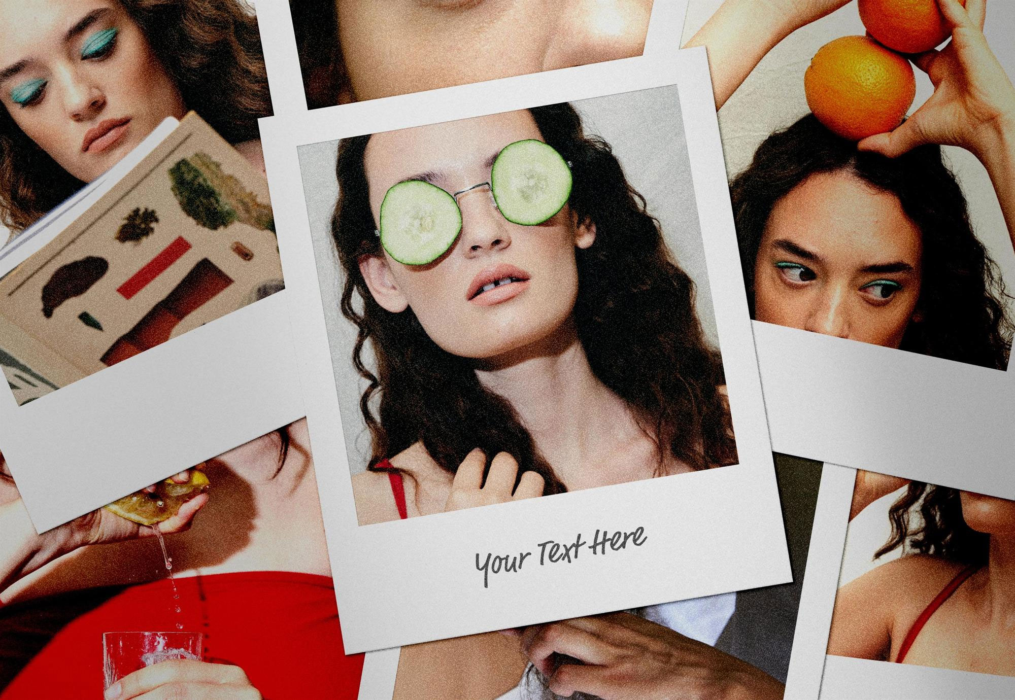 Free Scattered Polaroid Cards Mockup PSD Template