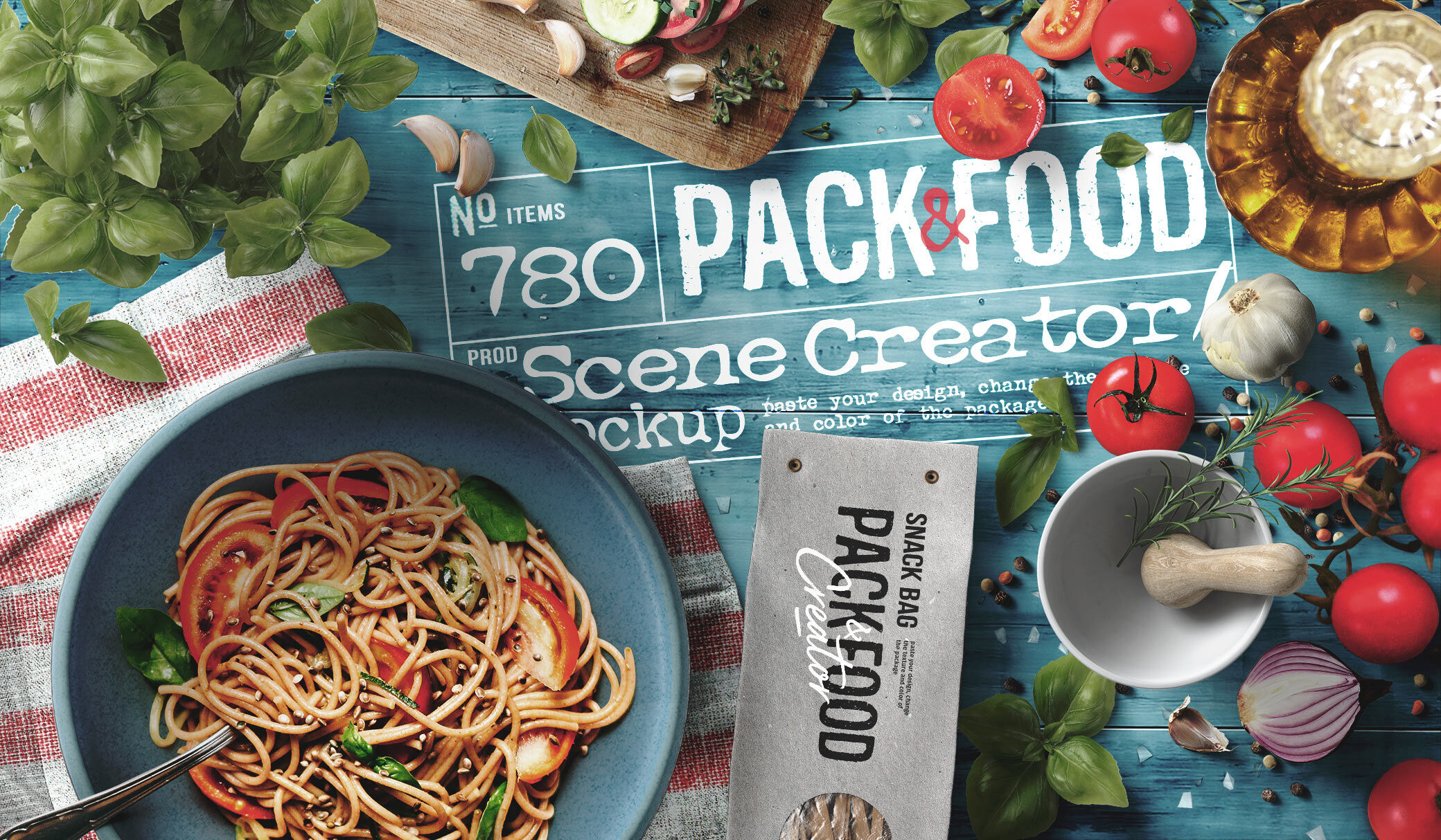 Scene Creator Mockup Showing Overhead View of Italian Food FREE PSD