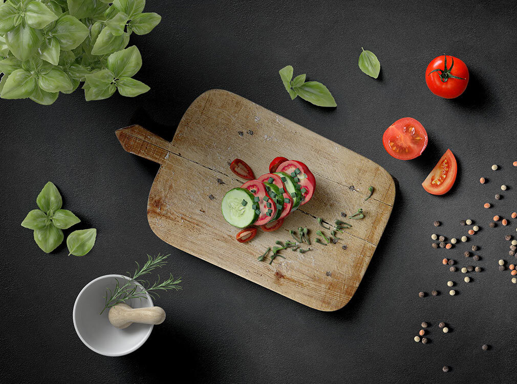 Scene Creator Mockup Showing Overhead View of Italian Food