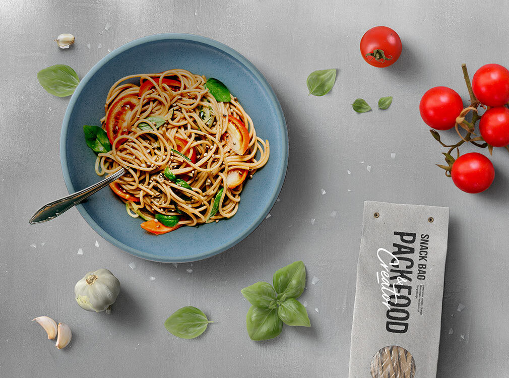Scene Creator Mockup Showing Overhead View of Italian Food