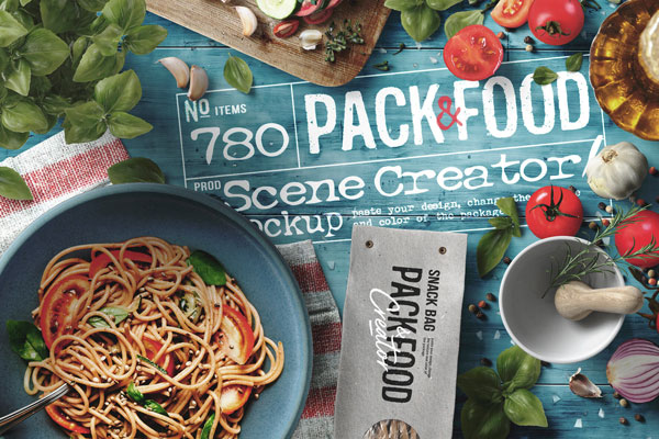 Scene Creator Mockup Showing Overhead View of Italian Food