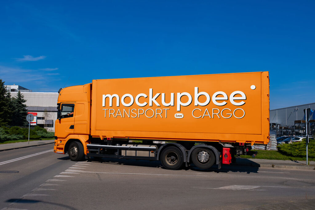 Semi Truck on Street Mockup