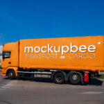 Semi Truck on Street Mockup