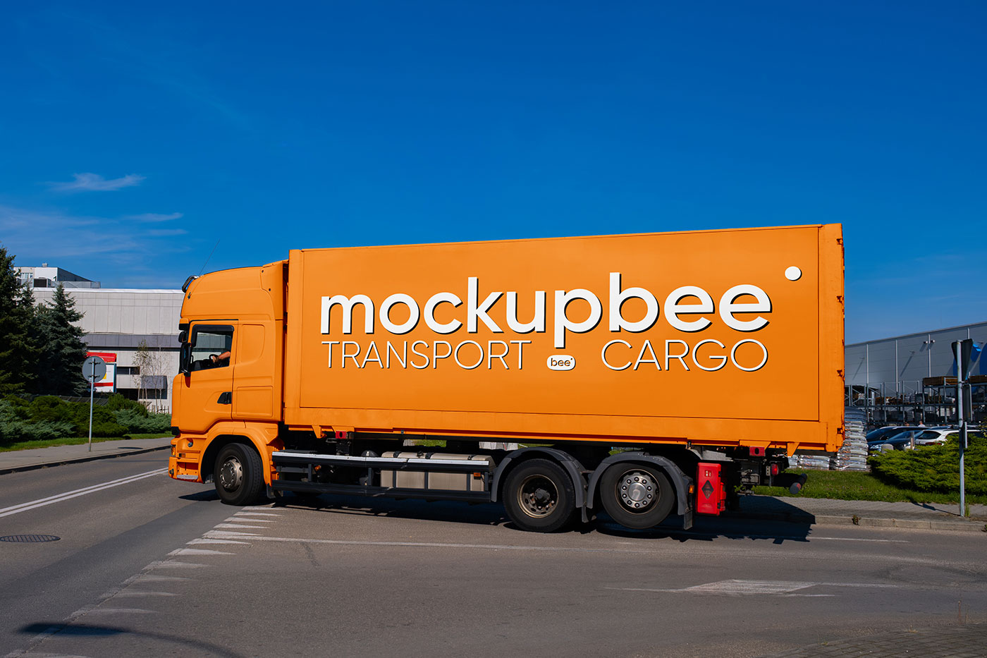Free Semi Truck on Street Mockup PSD Template