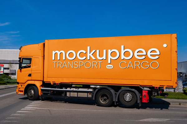 Semi Truck on Street Mockup