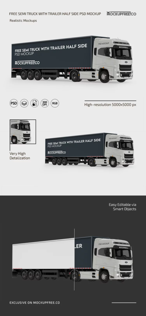 Semi Truck Trailer Half-Side Mockup