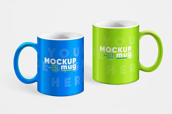 Set of 2 Mockups Featuring C-Handle Mugs in Different Views