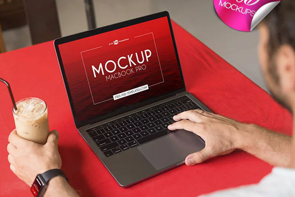 Set of 3 MacBook Pro iPhone XS Apple Watch on a Table Mockup