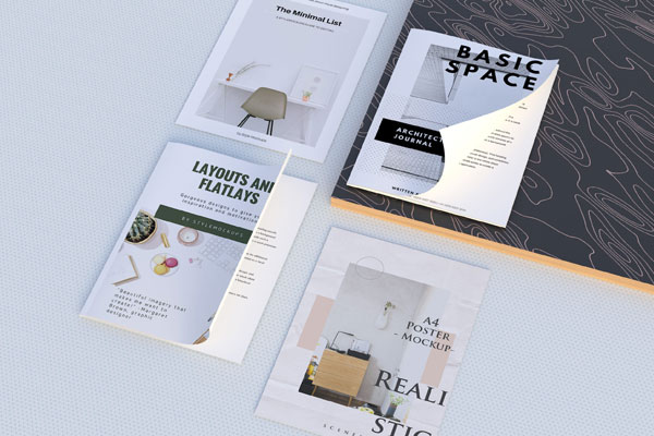 Perspective View of Set of Four Magazines Mockup