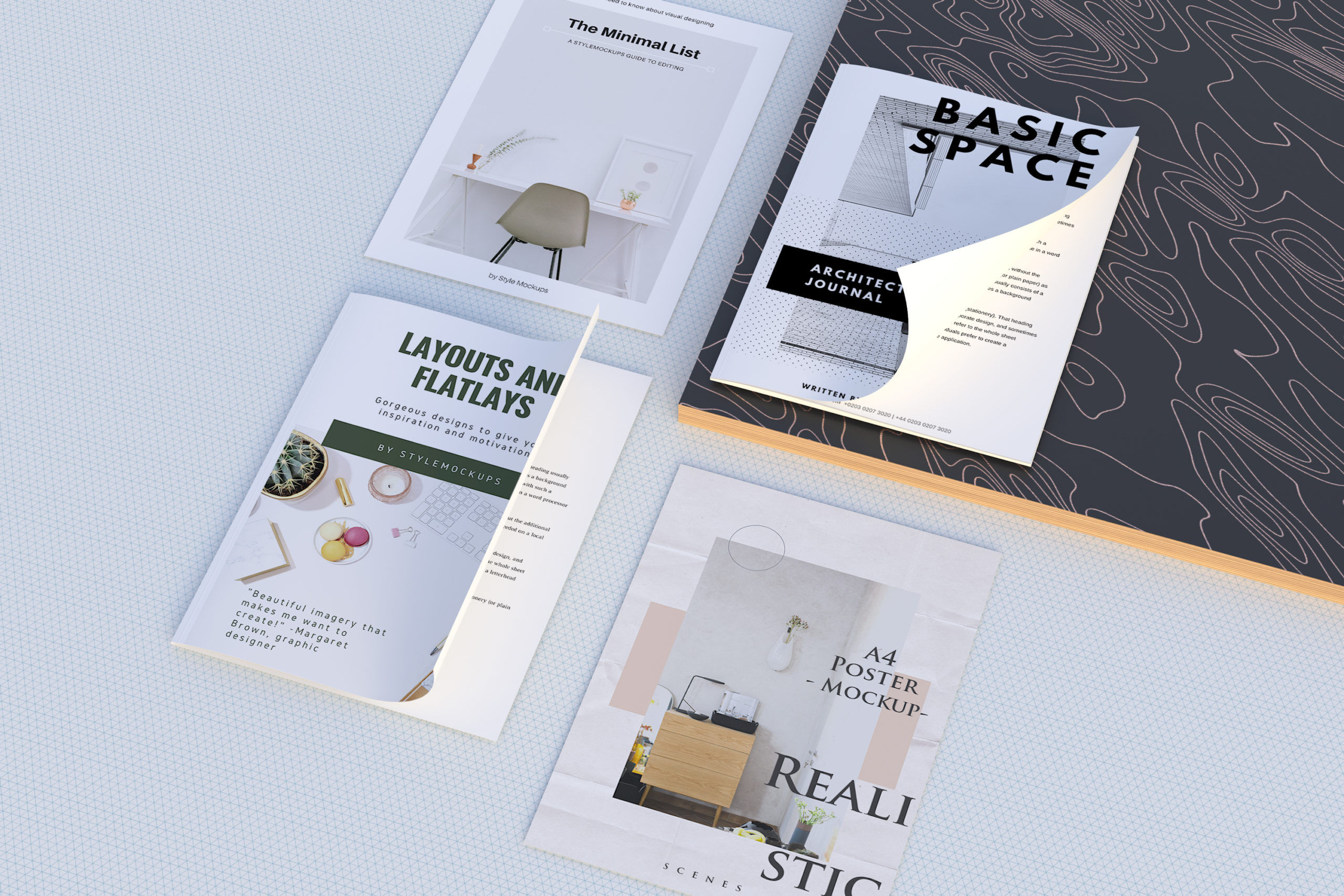 Set of Four Magazine Posters Mockup FREE PSD
