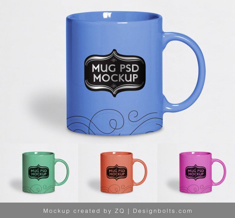 Set of Four Realistic Tea Cup Mugs Mockup