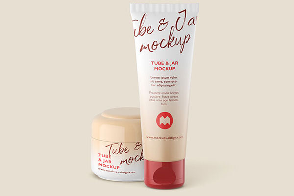 Set of Light Cosmetic Tube and Jar Mockup with Safe Caps