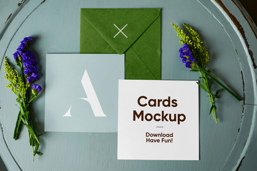 Set of Paper Cards Envelope Mockup Front View