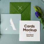 Set of Paper Cards Envelope Mockup Front View
