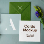 Set of Paper Cards Envelope Mockup Front View