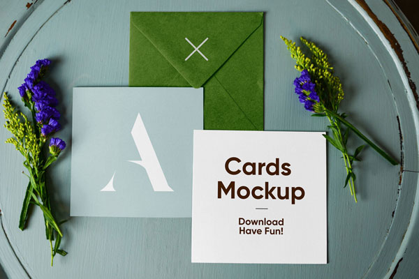 Set of Paper Cards Envelope Mockup Front View