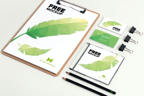 Set of Stationery Mockup Including Clipboard and Cards