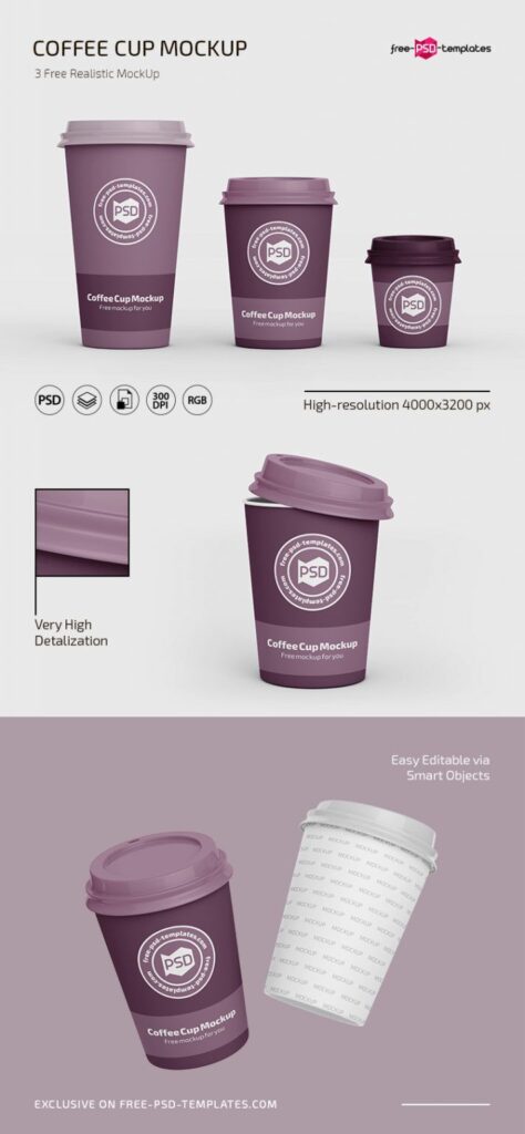 Set of Three Coffee Cup Mockups