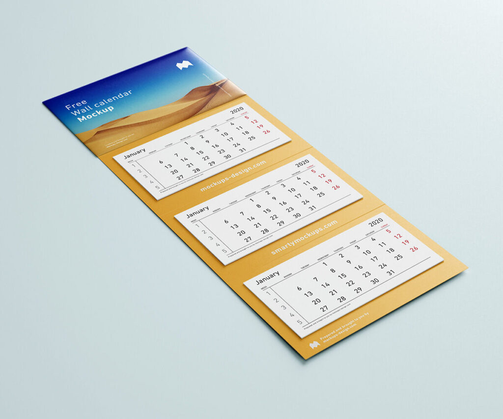 Set of Three Panel Wall Calendars Mockup
