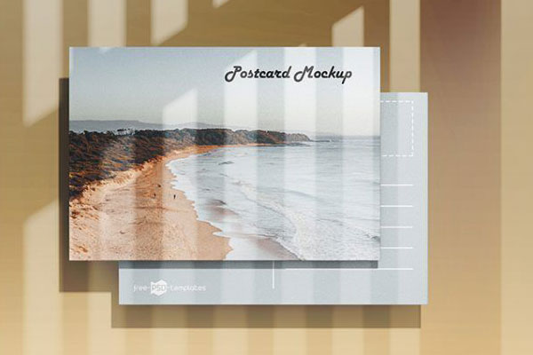 Set of Three Postcard Mockups from Front and Top View
