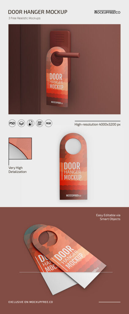Set of Three Realistic Door Hanger Mockups