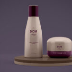 Shampoo Bottle and Cream Jar Cosmetic Mockup on a Plate