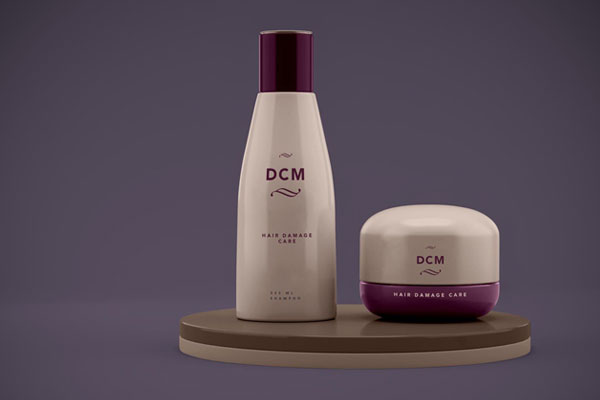 Shampoo Bottle and Cream Jar Cosmetic Mockup on a Plate