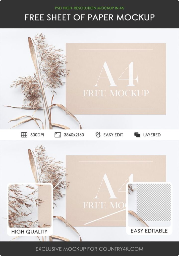 Sheet of Horizontal A4 Paper Mockup