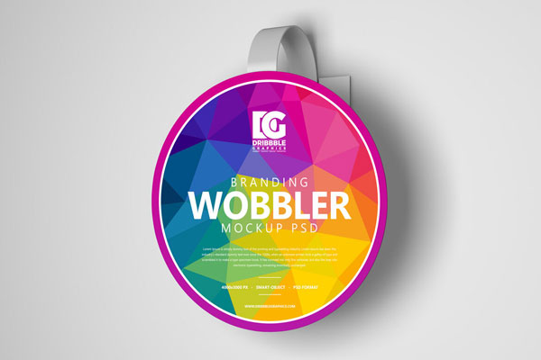 Shelf Wobbler Put up on the Wall in Half-Side View Mockup