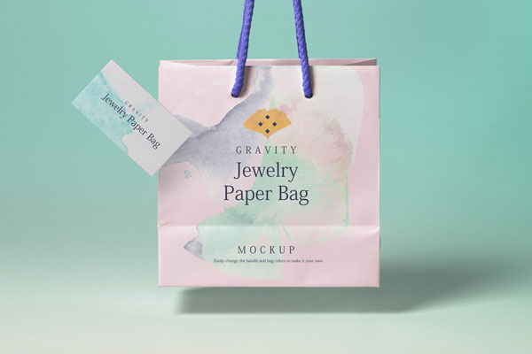 Shopping Bag Hanged by Handles and Floating Business Card Mockup