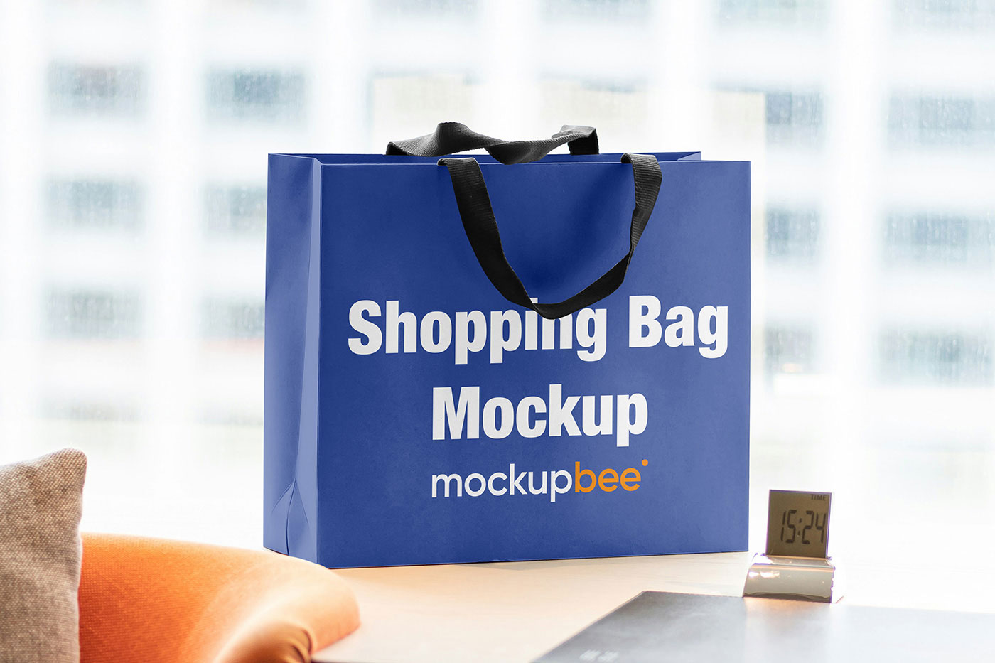 Free Shopping Bag on Table Mockup PSD Template