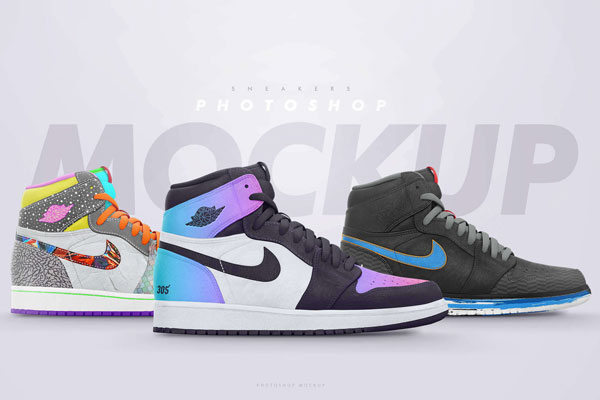 Side Shot of 3 Nike Jordan Mockup